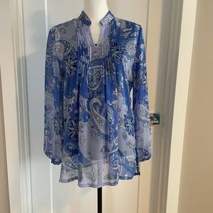 Susan Graver Blouse Pin-tuck Blue Floral Peasant style